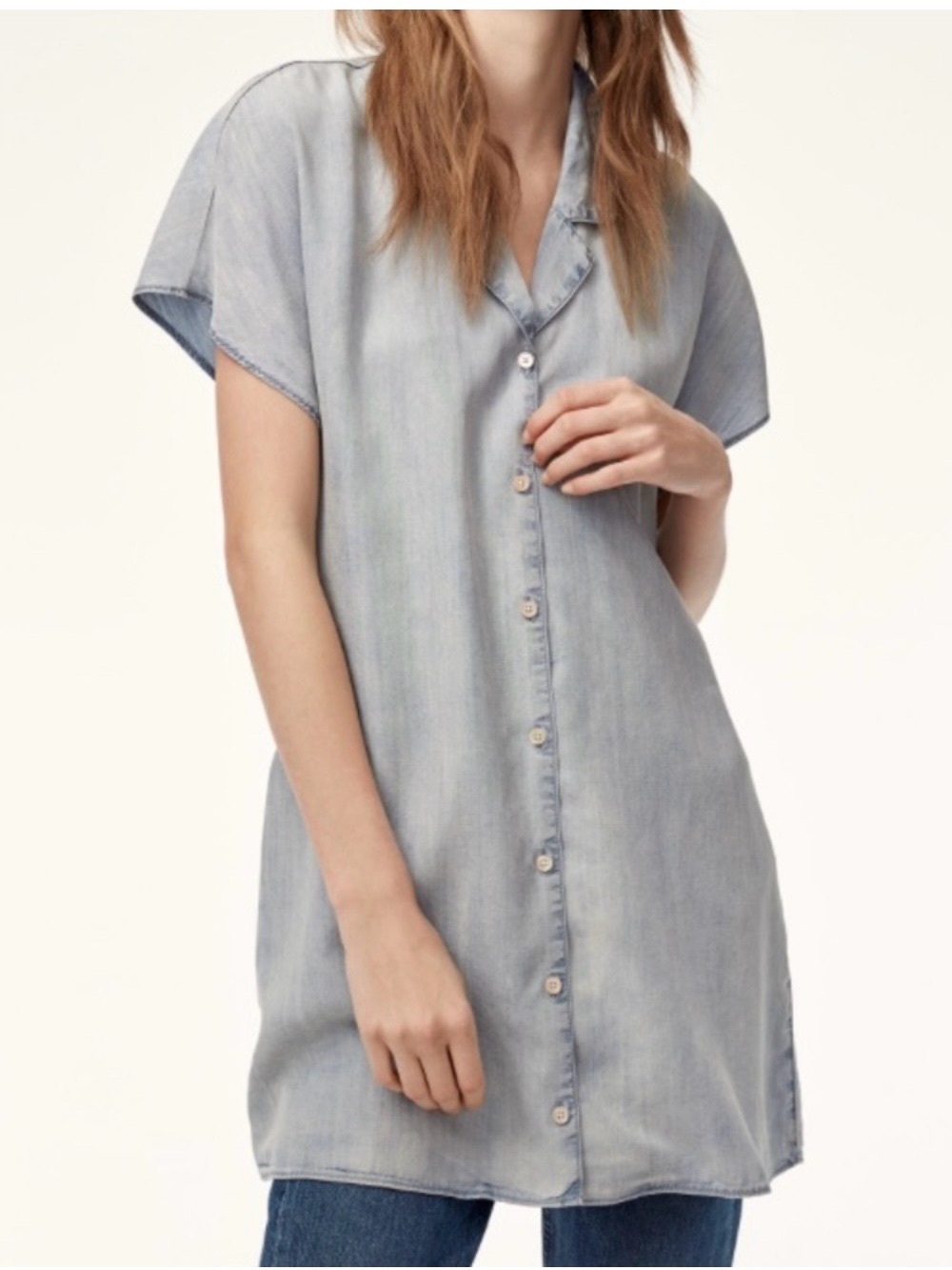 Wilfred Light Blue Denim Short-Sleeve Button-Down Shirt